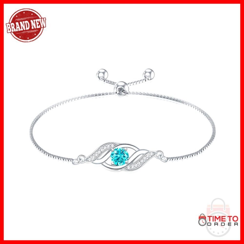 925 Sterling Silver Infinity Birthstone Bracelet Dainty Adjustable Fine Jewelry